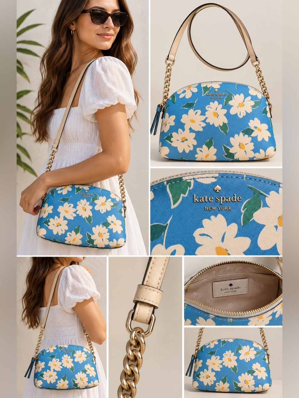 Kate Spade Cameron Small Zip Crossbody Charming Daisy Blue Floral NWOT